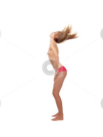To use this stock image in your creative project, please select the size you need over to the right and click the "Add to Cart" button.
Your downloaded image will come with the Cutcaster watermark removed so don’t worry about the watermark you see on this page. Young topless blond woman from side hair flying stock photo, Blond woman throwing hair back topless red underwear by Jeff Cleveland