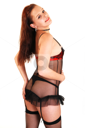 To use this stock image in your creative project, please select the size you need over to the right and click the "Add to Cart" button.
Your downloaded image will come with the Cutcaster watermark removed so don’t worry about the watermark you see on this page. Woman in lingerie and stockings. stock photo, An pretty young woman in nice black and red lingerie and stockings
standing in the studio and showing her beautiful body. by Horst Petzold