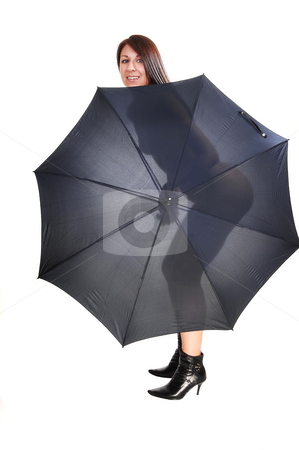 To use this stock image in your creative project, please select the size you need over to the right and click the "Add to Cart" button.
Your downloaded image will come with the Cutcaster watermark removed so don’t worry about the watermark you see on this page. Nude woman with open umbrella. stock photo, Young slim woman standing nude in the studio behind an open umbrella
her body is shining trough, in black boots for white background. by Horst Petzold